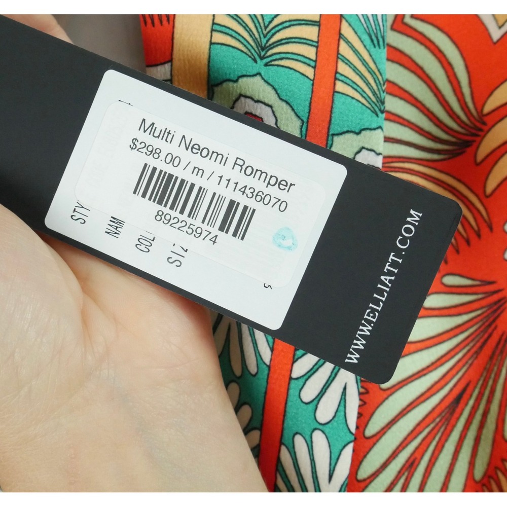 Elliatt NWT Neomi Romper Orange Green Floral Retro Long Sleeve Satin Resort M - Picture 4 of 13
